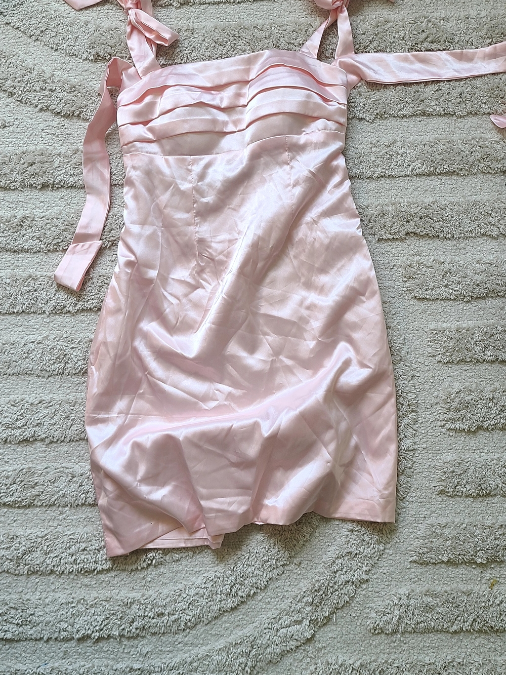 Amazon Blush Pink Satin Tie-Shoulder Mini Dress